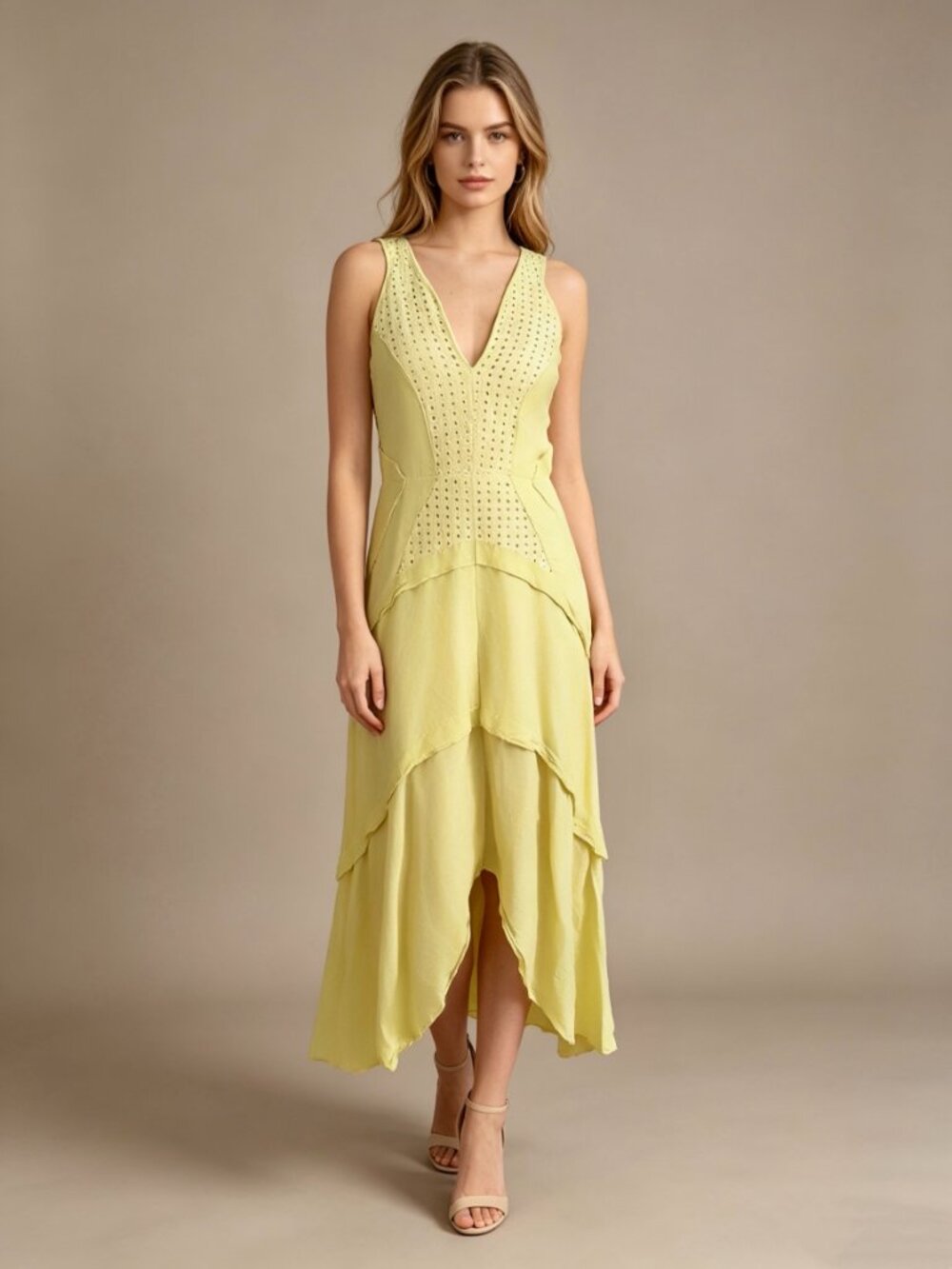 NWT SUBOO Silk Blend Maxi Dress Yellow Green Size XS Sleeveless